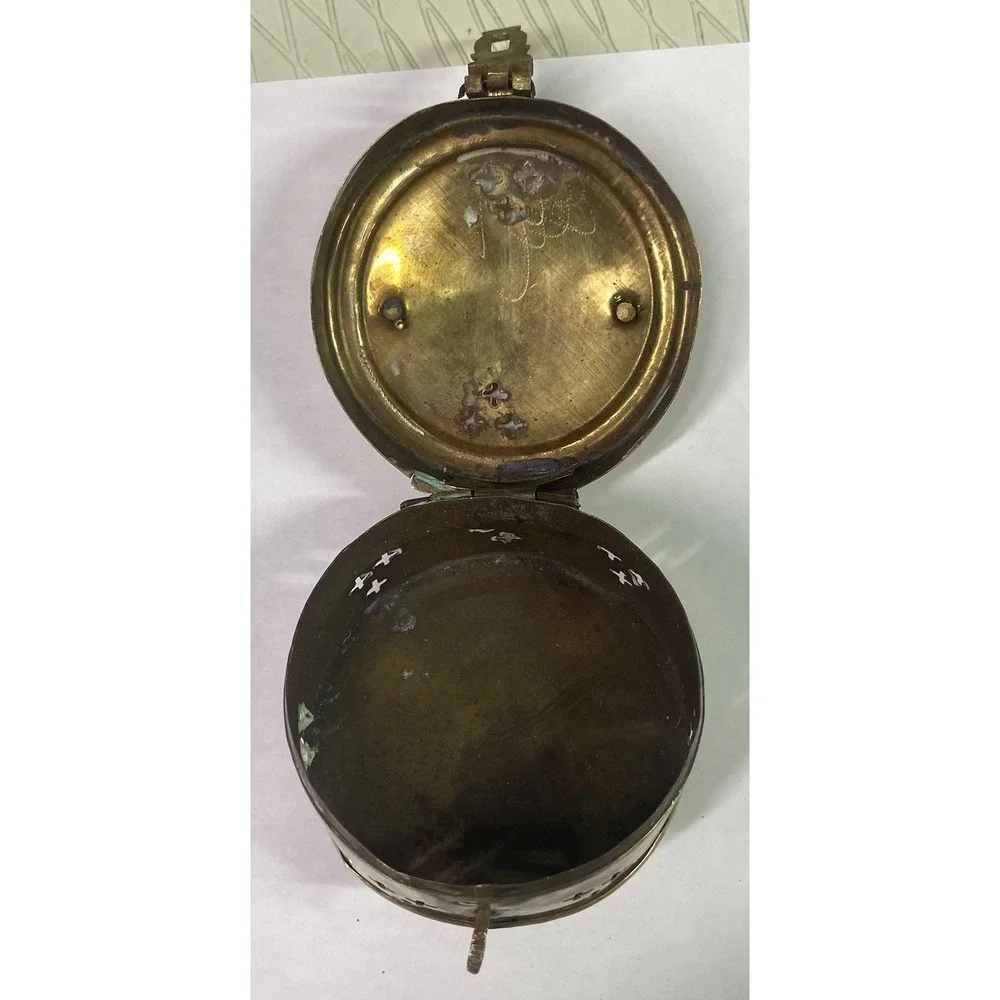 Rare Antique Hand Made Solid Brass Cricket‎ Trinket Box Needs Polishing 3